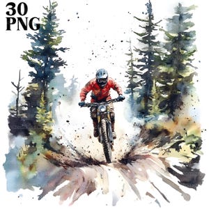 Clipart VTT, VTT, Dirtbike, clipart aquarelle imprimable, fichiers JPG de haute qualité, cyclisme, créations en papier, clipart cyclisme