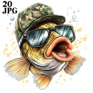 20 lustige Bass Fisch Clipart, Fisch Clipart, hochwertige JPGs, Aquarell Clipart, Junk Journal, digitaler Download, Papierhandwerk, kommerzielle Nutzung