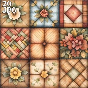 Paquete de imágenes prediseñadas de colchas de flores, 20 archivos JPG de alta calidad, imágenes prediseñadas de acuarela, diario basura, álbum de recortes, descarga digital, creación de tarjetas, caprichoso