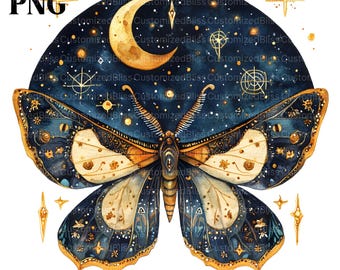 Moth Moon Celestial Clipart Bundle, 29 High Quality PNG, Hippy Moon, Craft Art, Card Making, Clip Art, Digital Paper Craft, Scrapbooking