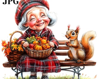 20 Autumn Old Ladies Clipart, Autumn Clipart, Grandma Clipart, Quality JPGs, Watercolor Clipart, Junk Journal, Digital Download, Paper Craft