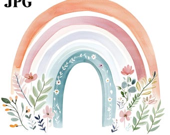 20 Pastel Boho Rainbows Clipart, Boho Clipart, High Quality JPGs, Watercolor Clipart, Junk Journal, Digital Download, Paper Craft, Clip Art