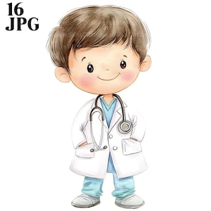 16 Cute Doctor Boy Clipart, cute male doctor, Doctor clipart, Hospital Doctor, High Quality JPG, Junk Journal, Digital Download, Paper Craft