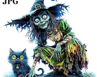 18 Halloween Witch Clipart, Witchcraft Clipart, High Quality JPG, Watercolor Clipart, Junk Journal, Digital Download, Paper Craft, Printable