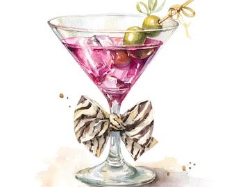 32 Martini Clipart, Aesthetic Cocktail Clipart, Martini Glass Bow Clipart, Retro Cocktail Art, Celebration Clipart Bundle Girly Cocktail JPG