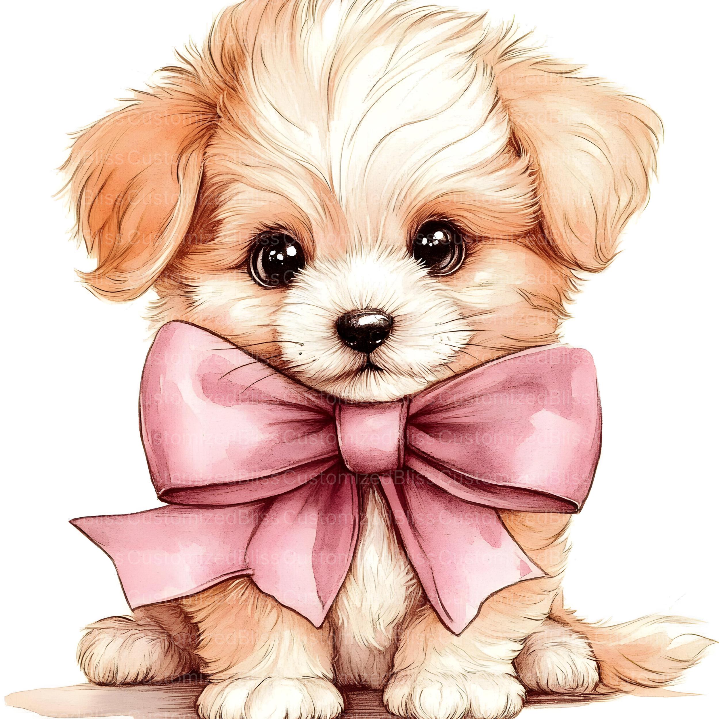 20 Puppy Clipart With Pink Bow, Cute Dog Illustration, Bow Clipart, Dog ...