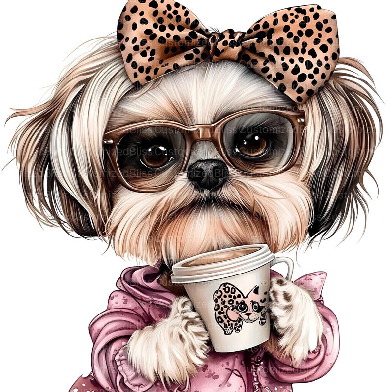 15 Shih Tzu Clipart, Leopard Bow Clipart, Coffee Clipart, Animal Print ...