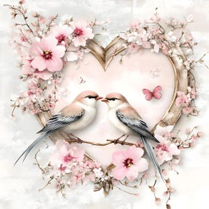 Shabby Chic Valentine Liebe Vögel im Herz Clipart Bundle, 21 hochwertige Aquarell JPGs, Journaling, Scrapbooking, digitaler Download