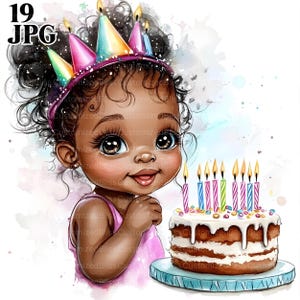 19 Quirky Birthday Black Girl Clipart, Birthday Cake, African Black Girl, Watercolor Clipart, Junk Journal, Digital Download Paper Craft JPG