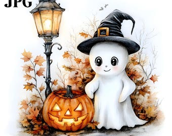 20 Clipart Halloween aquarelle, clipart fantôme mignon, citrouille des cliparts, clipart aquarelle, Junk Journal, téléchargement numérique, créations en papier, JPG