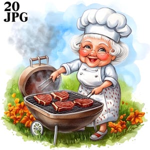20 lustige alte Dame Grillen Clipart, verrückte Oma, Rindersteak Clipart, Aquarell Clipart, Junk Journal, digitaler Download, Papiermodelle, JPG