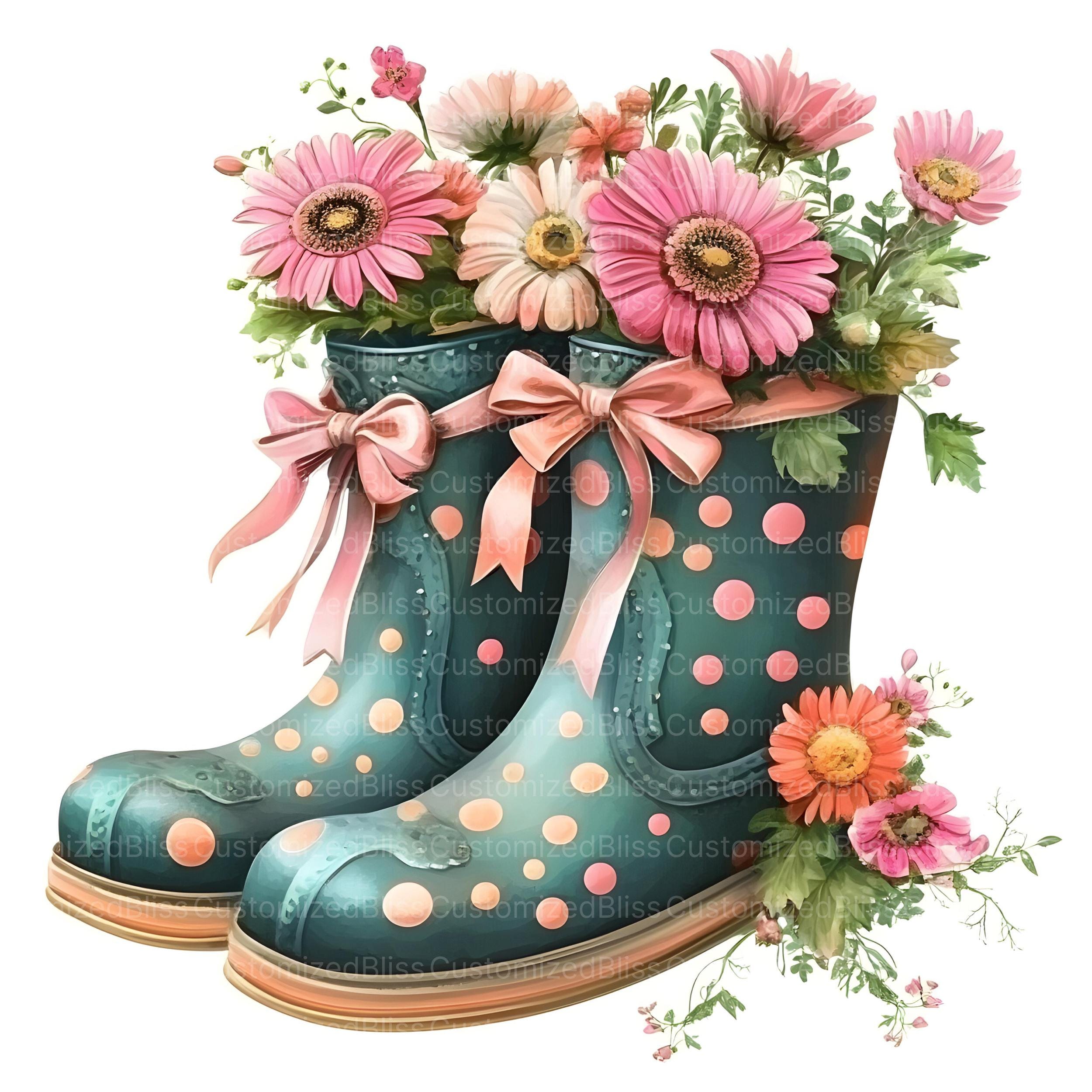 Polka Dot Rain Boots Clipart, Rubber Boots, Garden Clipart, Spring ...