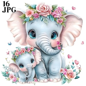 Elefant Clipart, Mutterschaft Clipart, Mutter Clipart, Muttertag Clipart, 16 hochwertige JPGs, Junk Journal, digitaler Download, Papierhandwerk