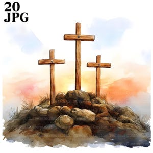 20 Three Crosses Clipart, Watercolor Crosses, Holy Cross, High Quality JPGs, Watercolor Clipart, Junk Journal, Digital Download, Paper Craft