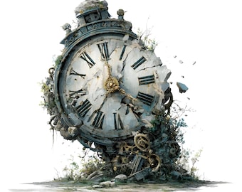 24 Fantasy Clock Clipart, Steampunk-klocka, Tid Clipart, Surrealistisk Vintage Klockkonst Steampunk Clipart Klockillustration Fantasy Clipart JPG