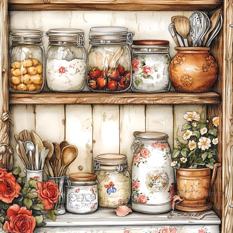 20 Retro Pantry Clip Art Bundle, Vintage Pantry, Retro House, Canning