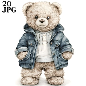 20 Teddy Bear Clipart, Teddy Bear Nursery, JPG de alta qualidade, Clipart de aquarela, Diário de lixo, Download digital, Artesanato em papel, Uso comercial