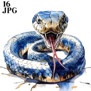 16 aquarel cobra-slang clipart, cobra clipart, reptiel, hoge kwaliteit jpg, aquarel clipart, ongewenste dagboek, digitale download, Paper Craft