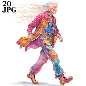 20 divertidas imágenes prediseñadas de ancianas, abuela de dibujos animados, imágenes prediseñadas de ancianos, imágenes prediseñadas de acuarela, diario basura, descarga digital, manualidades de papel, JPG