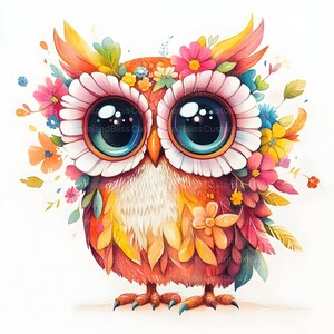 Whimsical Floral Owls Clipart, 20 High Res Watercolor Jpgs for Junk ...
