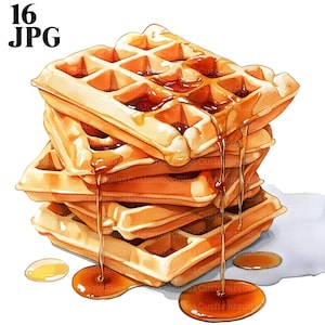 16 Waffles Clipart, Breakfast Clipart, High Quality JPG, Watercolor Clipart, Junk Journal, Digital Download, Paper Craft, Printable Clip Art