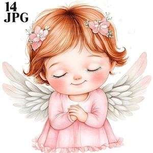 14 Cute Angel Clipart, Angelic Graphic, Heaven Clipart, High Quality JPGs, Watercolor Clipart, Junk Journal, Digital Download, Paper Craft