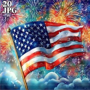4th of July Clipart, America Clipart, 20 High Res Watercolor JPGs for Junk Journal, Scrapbooking, Card Making, Digital Download, USA Clipart