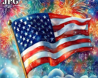 4 juli Clipart, Amerika Clipart, 20 högupplösta akvarell JPG-bilder för skräpjournal, scrapbooking, korttillverkning, digital nedladdning, USA Clipart