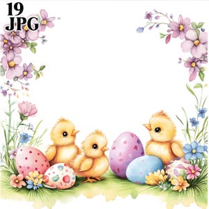 19 Easter Borders, Easter Frames, Chick Clipart, Border Graphics, Watercolor Borders, Easter Clipart, High Quality JPGs, Digital Download
