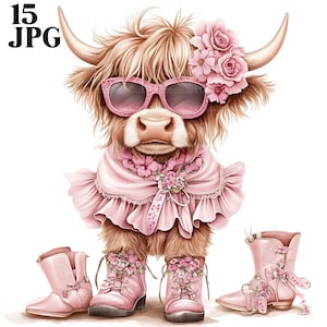 15 Highland Kuh Clipart, Cowgirl Clipart, Rodeo Boots Clipart, Country Clipart, Western Clipart, hochwertige JPGs, digitaler Download, Basteln