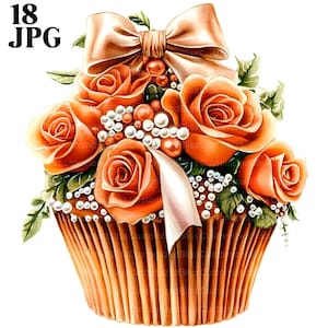 18 Cupcakes Rosados, Cupcakes Lindos, Postres, JPG de Alta Calidad, Acuarela, Diario, Descarga Digital, Manualidades de Papel