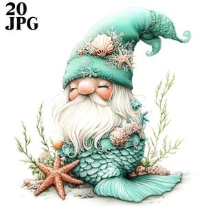 20 Sea Gnome Clipart, Mermaid Gnome, Mermaid Clipart, Sea Clipart, Elf Clipart, Fantasy Clipart, High Quality JPGs, Digital Download, Craft