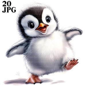 Clipart de pingüino bebé, 20 archivos JPG de alta calidad, lindo gráfico de pingüino, arte infantil de pingüino, clipart de acuarela, diario basura, descarga digital