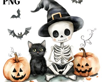 Cute Halloween Skeletons Clipart Bundle, Halloween Clipart, Cute Halloween Png Graphics, Halloween Sublimation, Kawaii, Commercial Use
