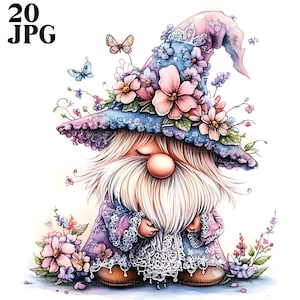 20 Aquarell Gnom Schmetterling Clipart, Frühling Clipart, Gartenzwerg, Sommerzwerg, Fantasy Clipart, Aquarell Clipart, hochwertige JPGs