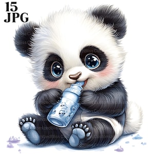 Pacchetto Clipart Baby Panda e Biberon, 15 JPG di alta qualità, Clipart Panda, Clipart Acquerello, Junk Journal, Download Digitale, Uso Commerciale