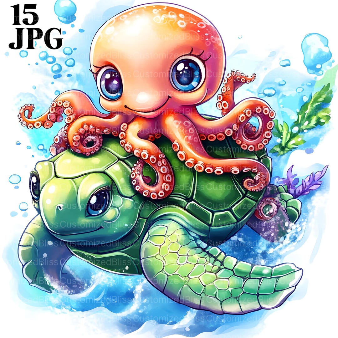 Octopus Riding Turtle Gif 15 Cute Octopus Clipart, Turtle Clipart, Octopus Graphic, Underwater ...