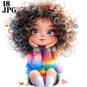 18 eigenzinnige schattige kleine brunette meisje clipart, hoge kwaliteit jpg's, aquarel clipart, ongewenste dagboek, digitale download, Paper Craft, grillig
