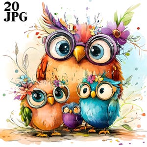 20 種類のファミリー鳥のクリップアート、風変わりな鳥のイラスト、気まぐれな鳥、風変わりな鳥のクリップアート、気まぐれなグラフィック、高品質の JPG、ジャンク ジャーナル