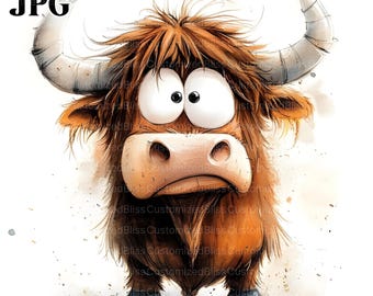 14 Funny Highland Cow Clipart, Cute Highland Cow Illustration, Funky Cow, High Quality JPGs, Junk Journal, Digital Download, Paper Craft