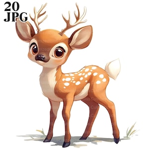 20 Clipart di cerbiatto, Immagini di piccoli cerbiatto, Cerbiatto kawaii carino, JPG di alta qualità, Clipart acquerello, Diario spazzatura, Download digitale di carta artigianale