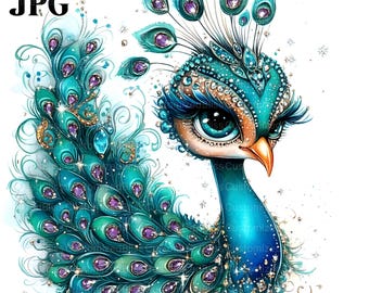 16 Peacock Clipart, Colorful Peacock, Peacock Graphics, Feather Clipart, Bird Clipart, High Quality JPGs, Junk Journal, Digital Download