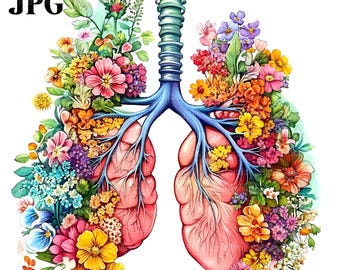 20 Floral Lung Clipart, Botanical Designs, Lung Craft, Botanical Lungs Art, Anatomy Floral Print, Medical Clipart, High Quality JPGs Journal