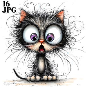 Clipart chat énervé, 16 fichiers JPG aquarelle haute résolution, journal indésirable, scrapbooking, fabrication de cartes, téléchargement numérique, fantastique, fantaisiste, chaton