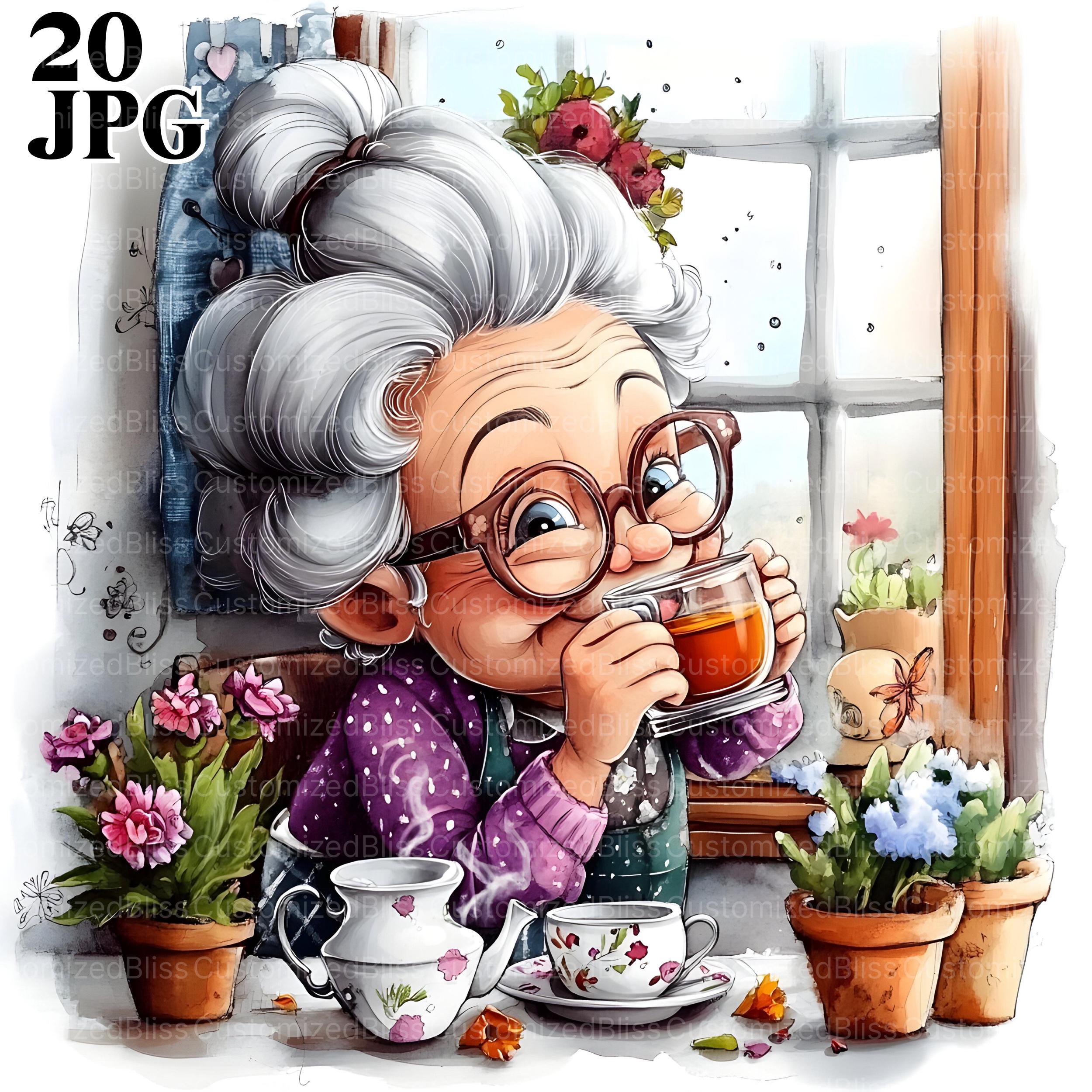 20 Funny Old Ladies Clipart, Grandma Clipart, Funny Old Lady, High Quality JPGs, Watercolor Clipart, Junk Journal, Digital Download, Craft