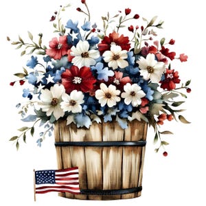 Fourth of July Flower Bucket Clipart, 18 High Quality Watercolor JPG ...