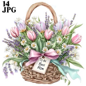 14 Moederdag bloemenmand clipart, Moederdag clipart, hoge kwaliteit JPG, aquarel clipart, Junk Journal digitale download Paper Craft