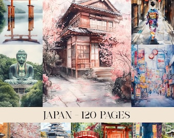 Trip To Japan Pages, Japanese Theme, Zen Gardens, Travel Images, Sakura Flowers, Printable Paper, Scrapbooking, Junk Journal, Digital Paper