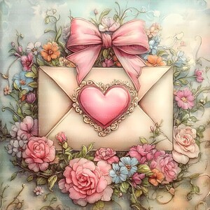 Paquete de imágenes prediseñadas de cartas de amor de estilo shabby chic, 17 archivos JPG de acuarela de alta resolución para diarios basura, álbumes de recortes, manualidades y descargas digitales para el día de San Valentín