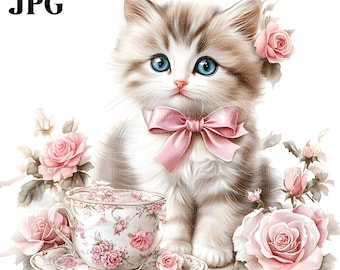 19 かわいい猫、みすぼらしいシックな子猫、水彩画の子猫、猫の